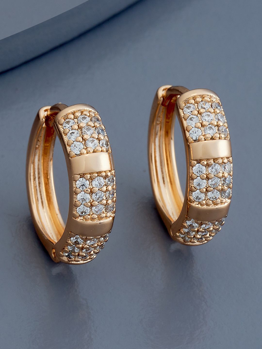 

Kushal's Fashion Jewellery Rose Gold-Plated Zircon Studded Circular Hoop Earrings