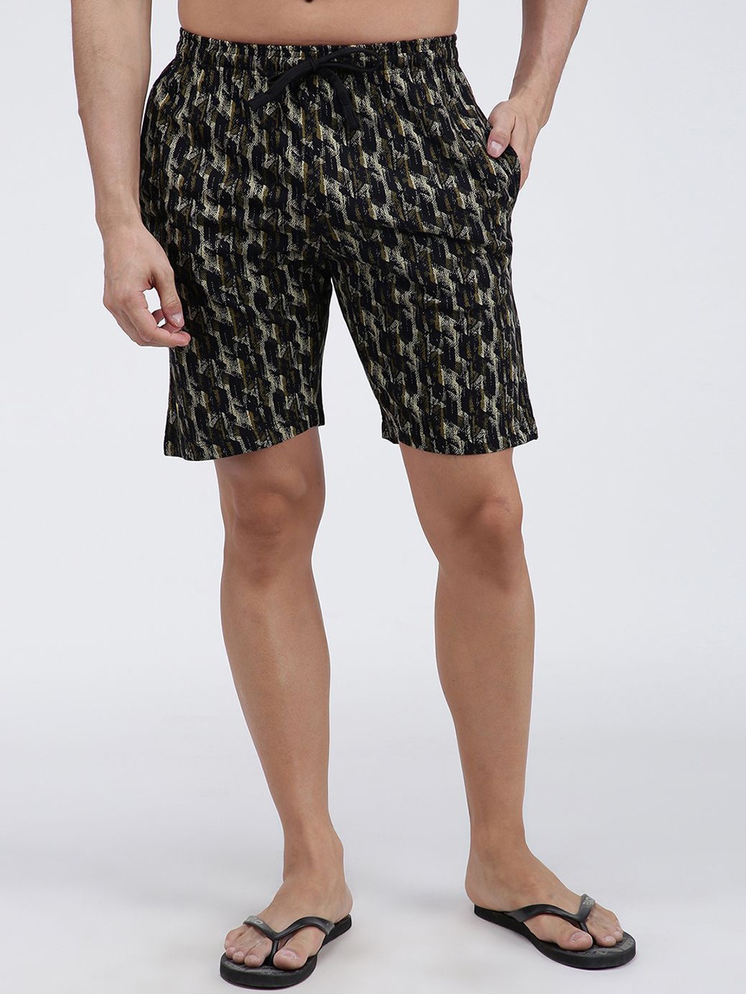 

AMUL COMFY Men Cotton Printed Mid-Rise Regular Fit Shorts, Black