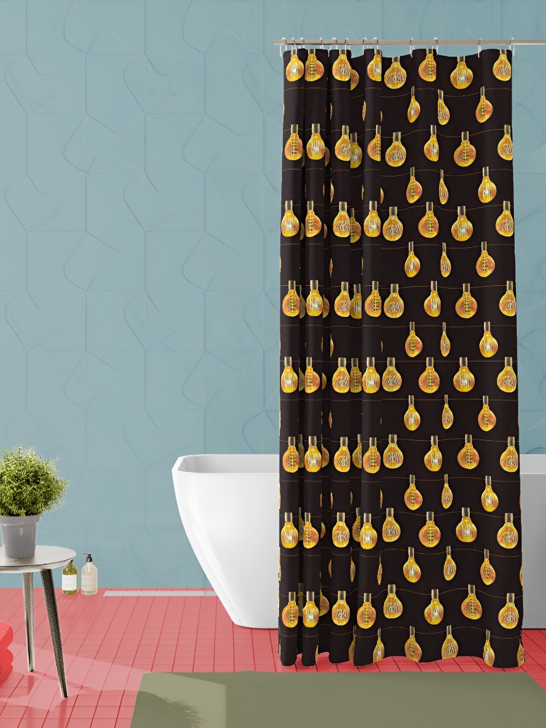 

ArtzFolio Black & Yellow Printed Waterproof Shower Curtain