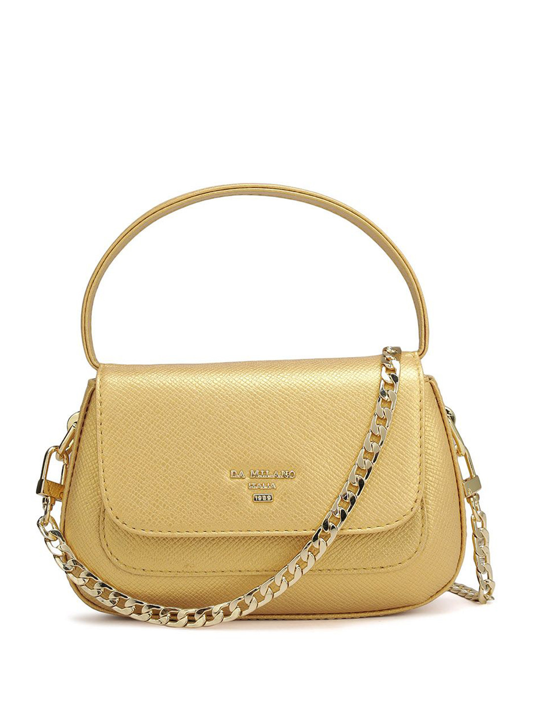 

Da Milano Textured Leather Structured Sling Bag with Applique, Gold