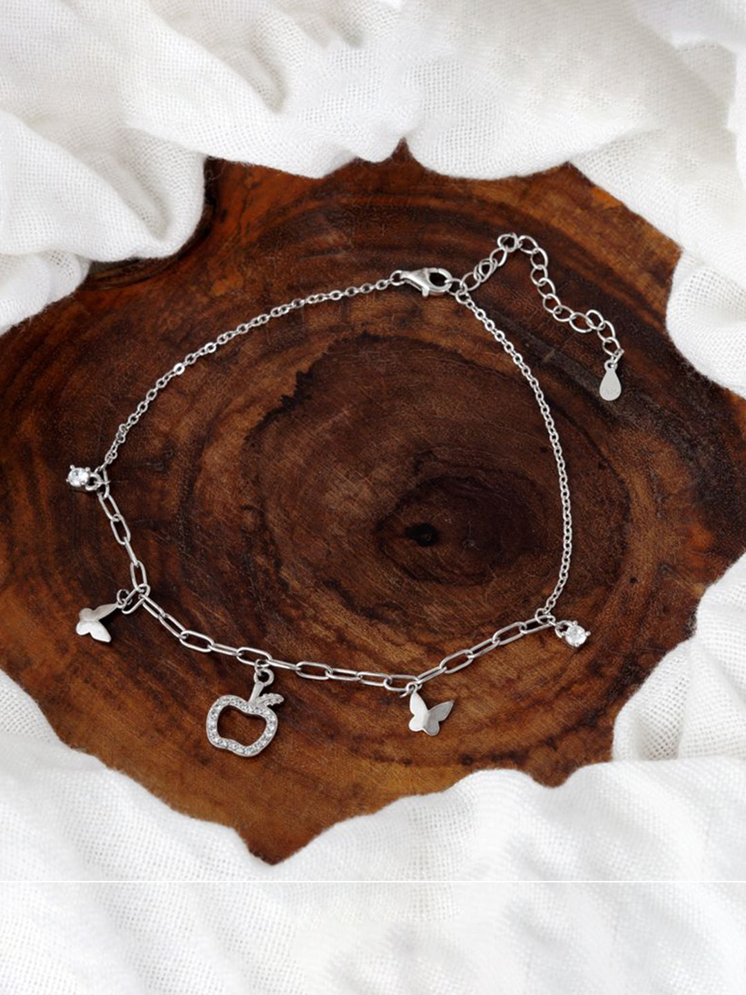 

Tuanz Silver Jewelry Madhuban Apple 925 Sterling Silver Rhodium-Plated Anklets