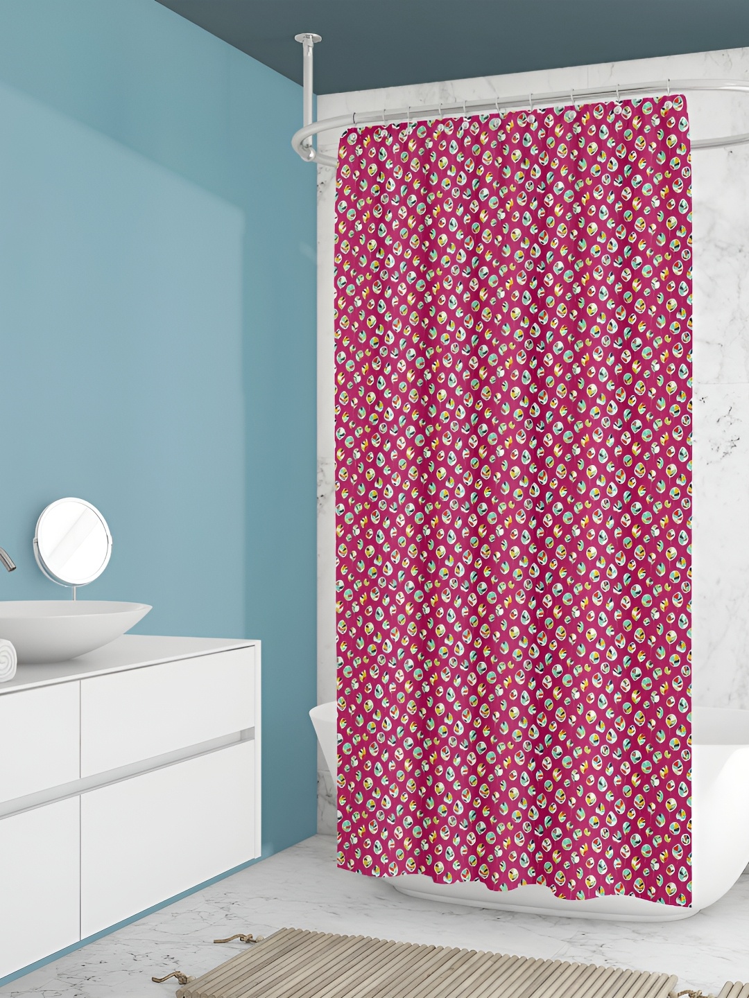 

ArtzFolio Pink & White Printed Waterproof Shower Curtain