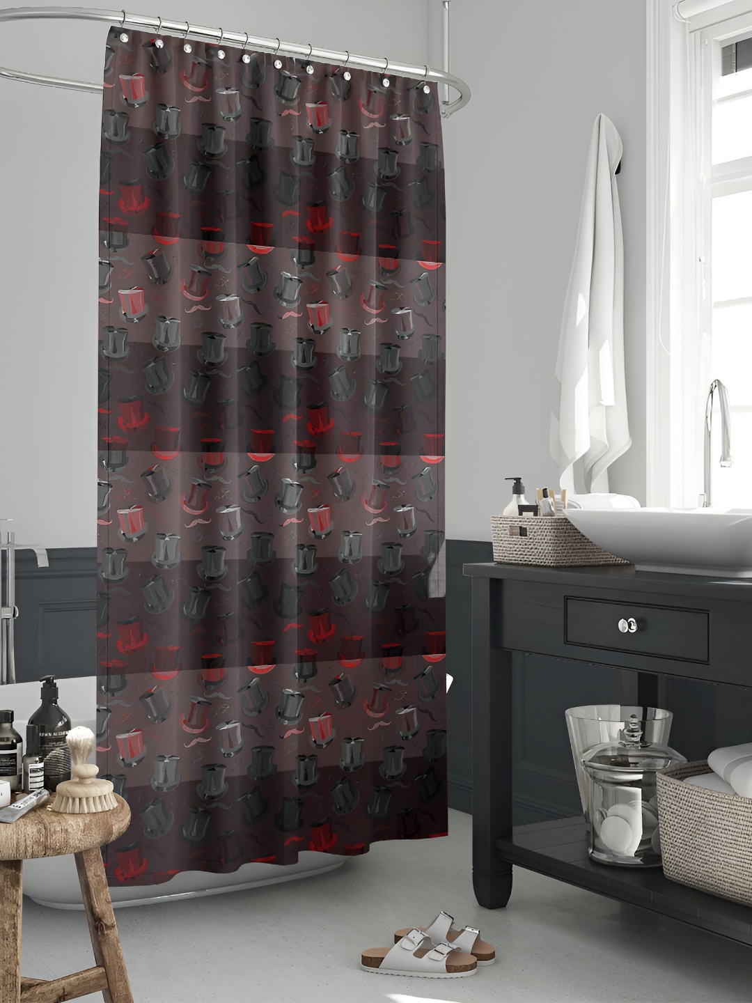 

ArtzFolio Coffee Brown & Red Printed Waterproof Shower Curtains