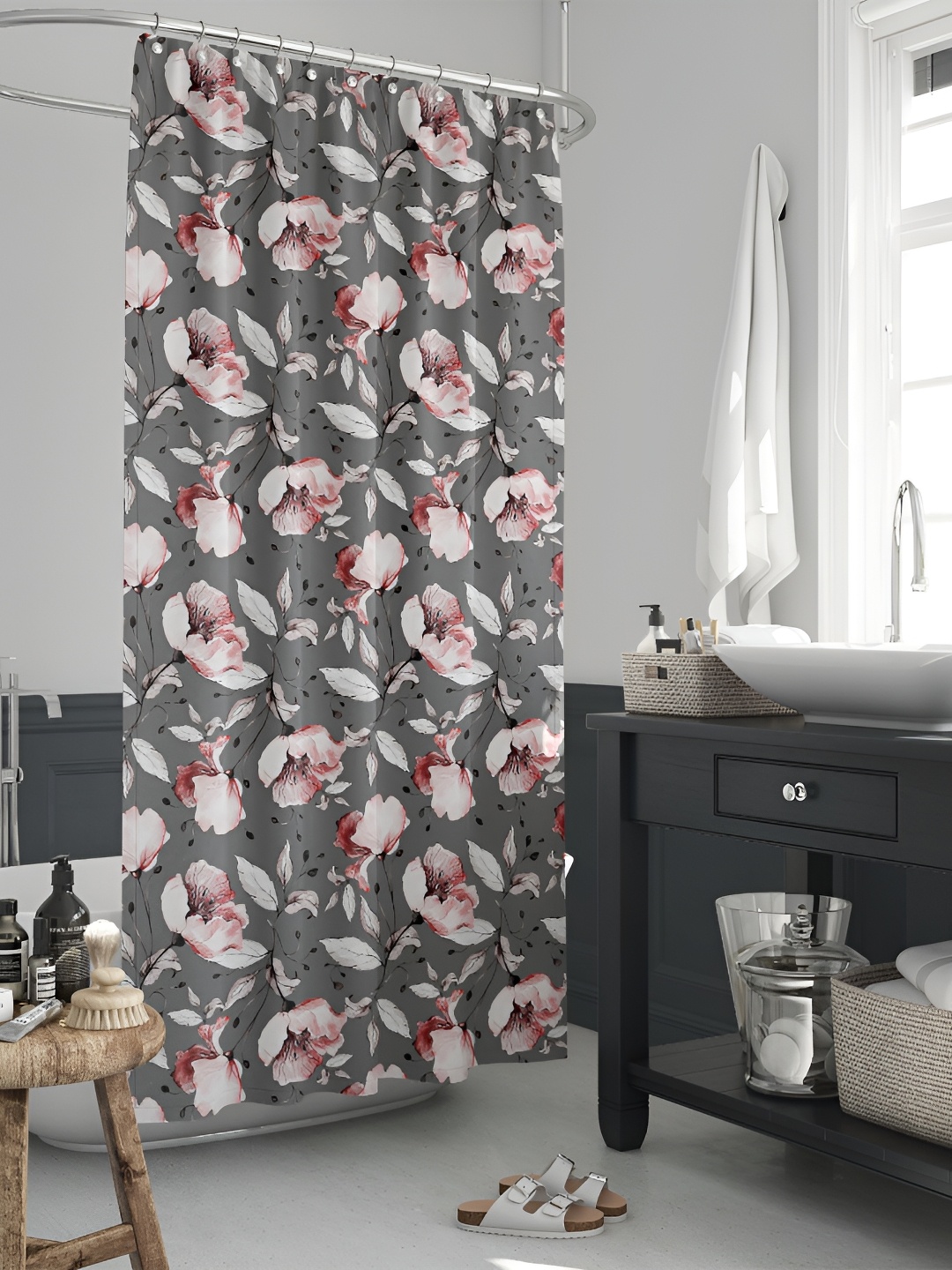 

ArtzFolio Grey & White Printed Waterproof Shower Curtain