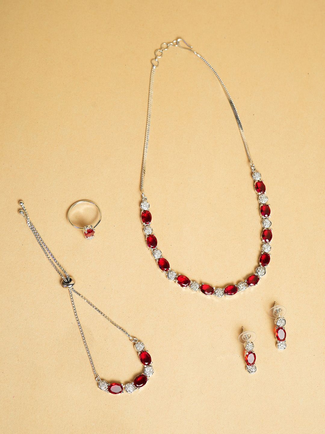 

VIRAASI Silver Plated Cubic Zirconia Stone Studded Jewellery Set
