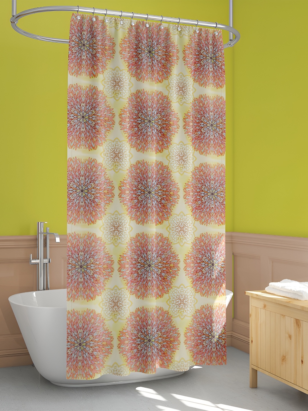 

ArtzFolio Beige & Red Printed Waterproof Shower Curtain