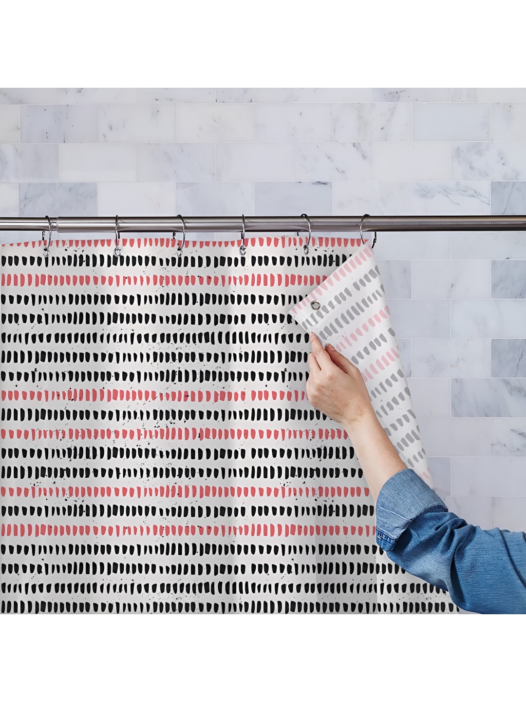 

ArtzFolio White & Black Waterproof Shower Curtain
