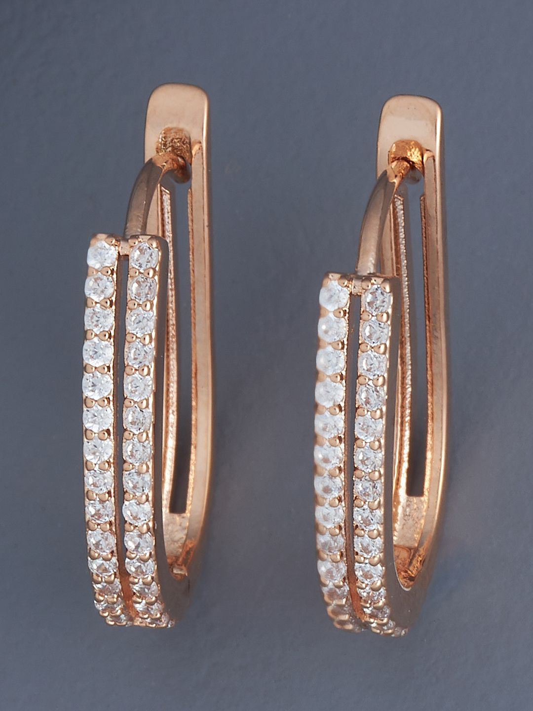 

Kushal's Fashion Jewellery Rose Gold Plated Zircon Studded Circular Hoop Earrings
