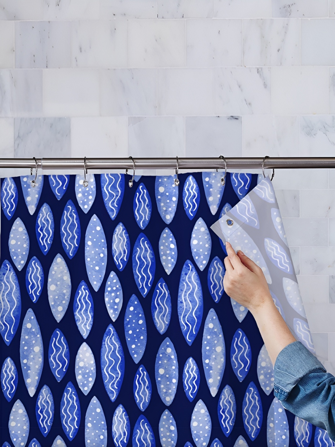 

ArtzFolio Blue & White Printed Waterproof Shower Curtains