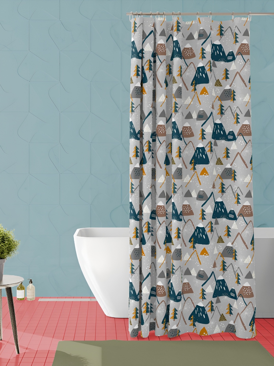 

ArtzFolio Grey & Green Printed Waterproof Shower Curtain