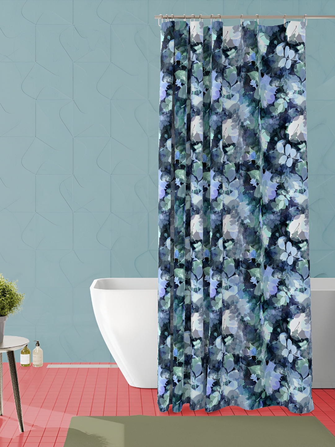 

ArtzFolio Blue & Grey Floral Printed Waterproof Shower Curtain