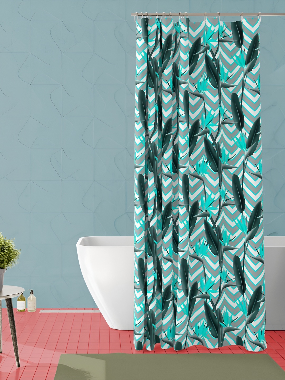 

ArtzFolio White & Green Printed Waterproof Shower Curtain
