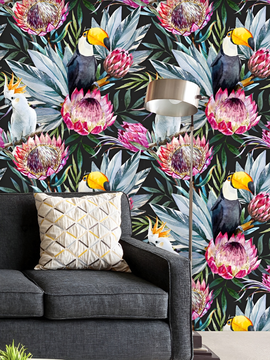 

ArtzFolio Printed UV-Resistant Anti-Bacterial Watercolor Tropical Protea Flowers Peel & Stick Wallpaper, Multi