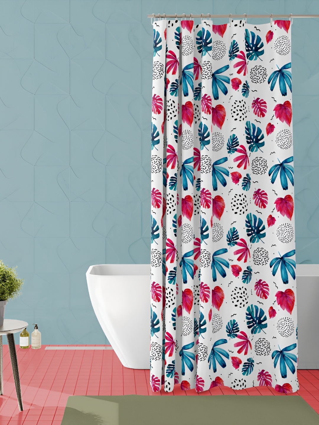 

ArtzFolio White & Red Tropical Printed Waterproof Shower Curtain