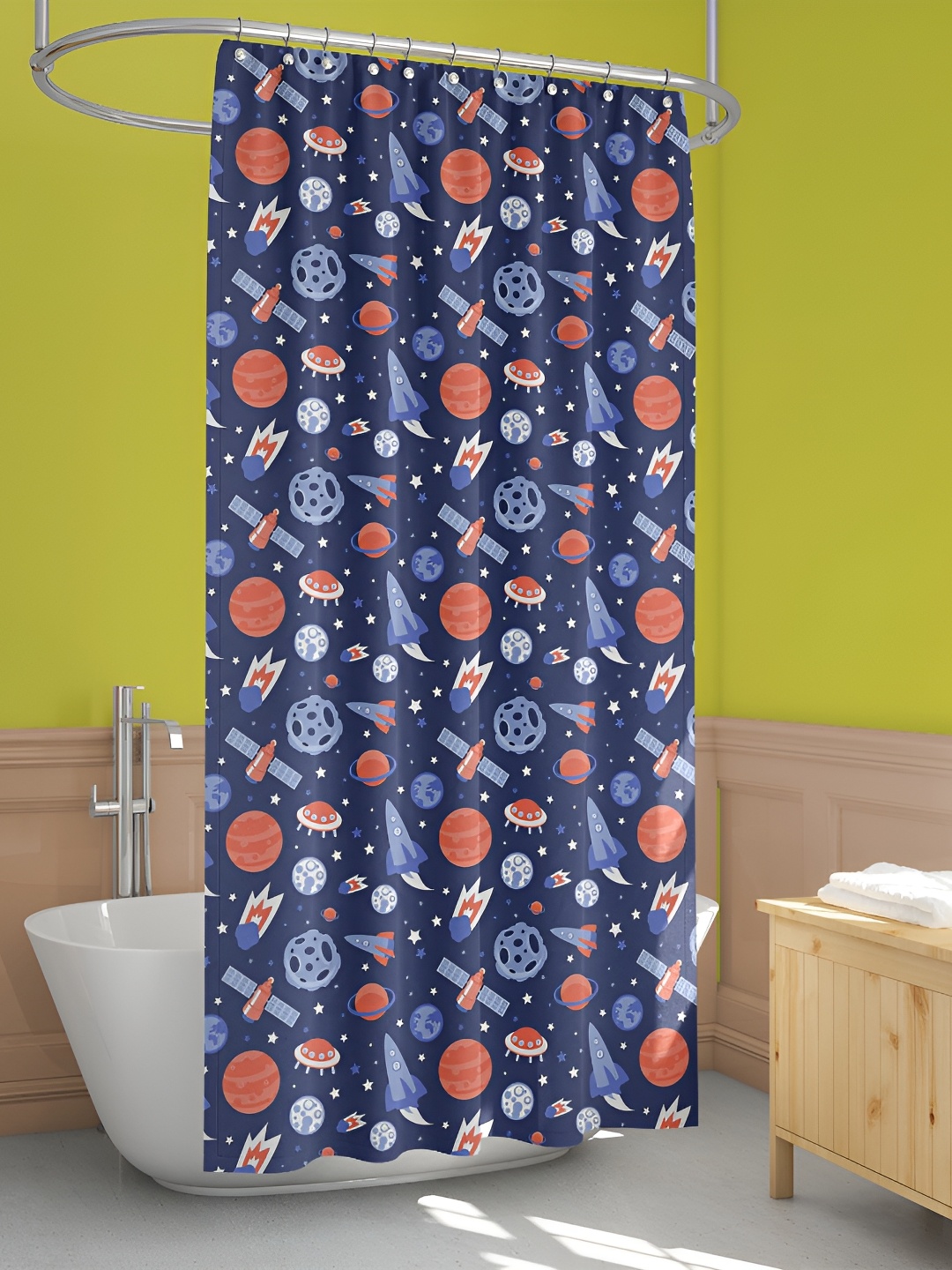 

ArtzFolio Navy Blue & Orange Geometric Print Waterproof Shower Curtain