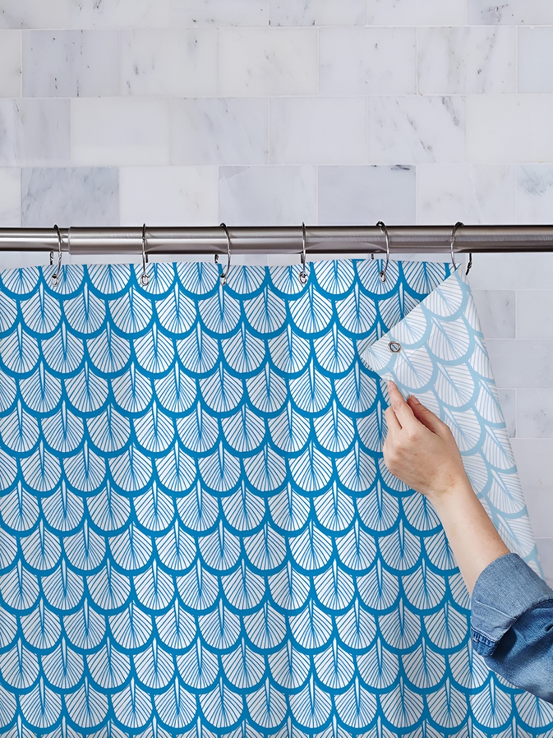 

ArtzFolio Blue & White Printed Waterproof Shower Curtains