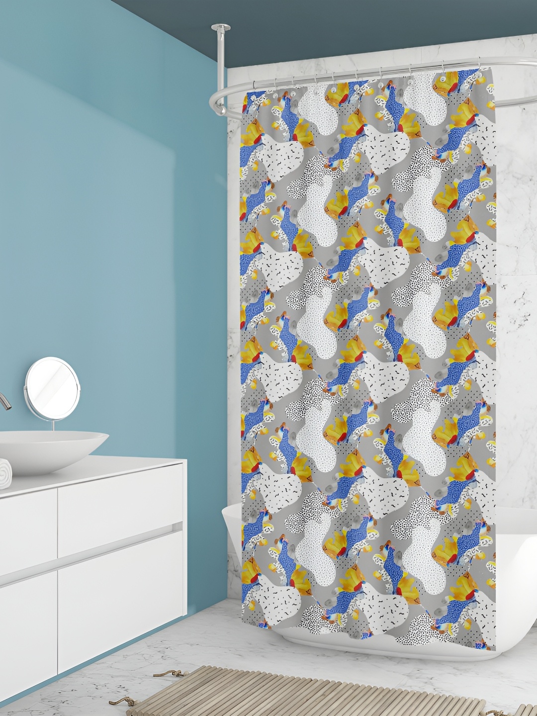 

ArtzFolio Grey & White Printed Waterproof Shower Curtain