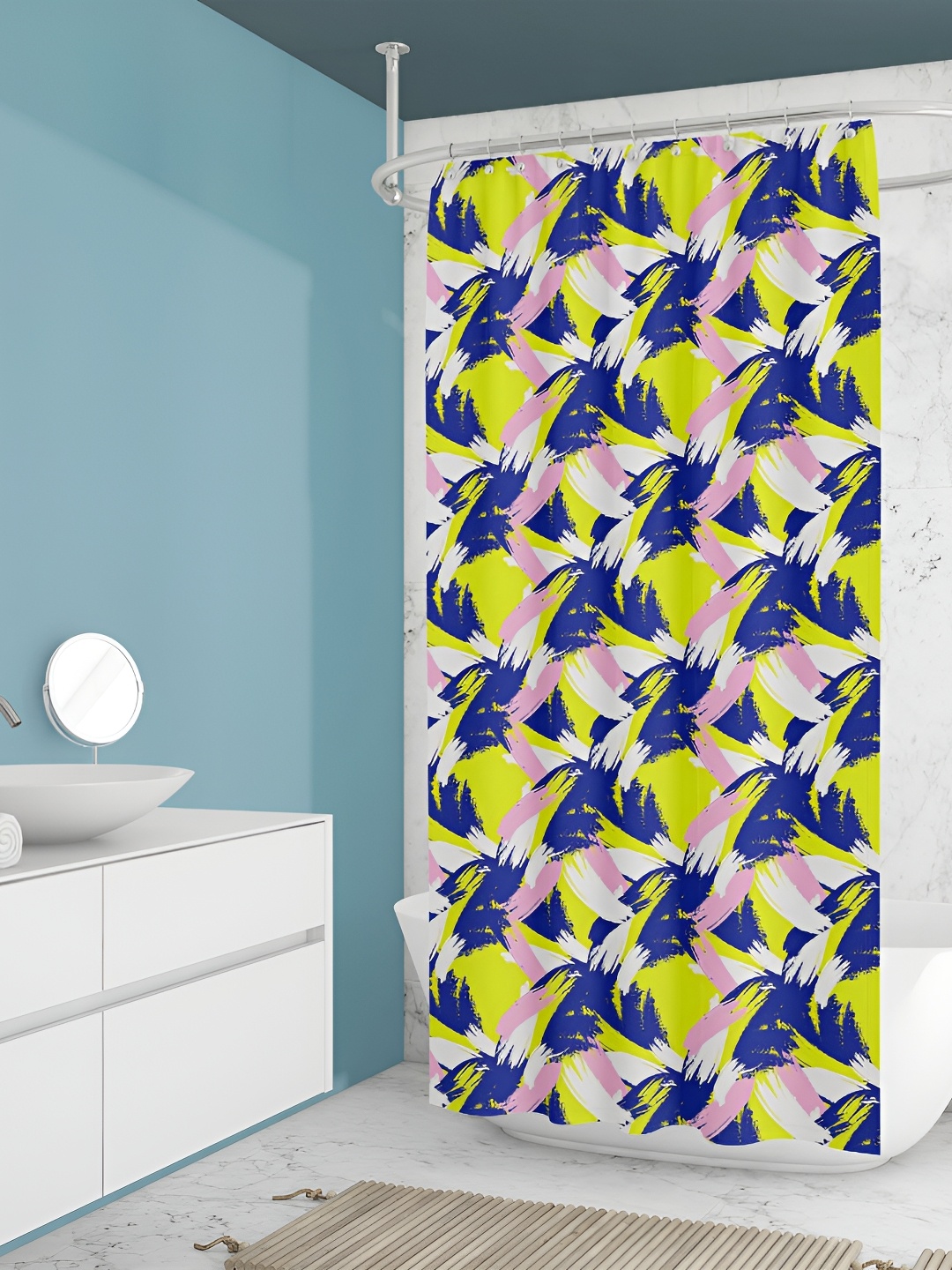 

ArtzFolio Yellow & Blue Printed Waterproof Polyester Shower Curtain