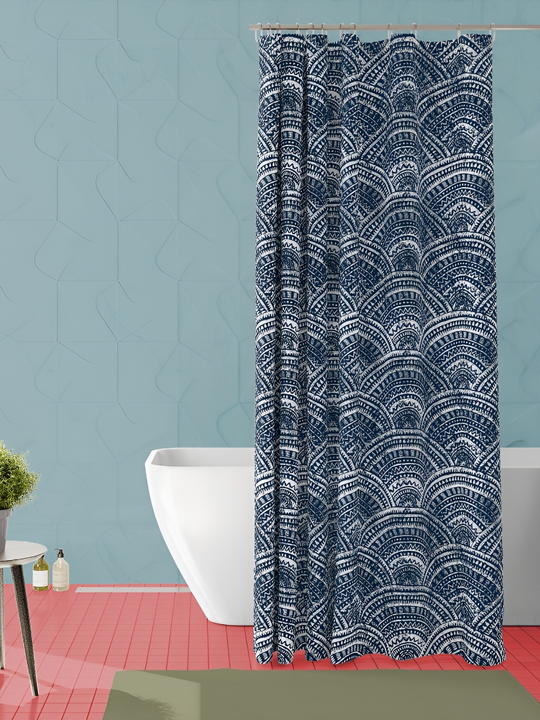 

ArtzFolio Blue and White Geometric Printed Waterproof Shower Curtain