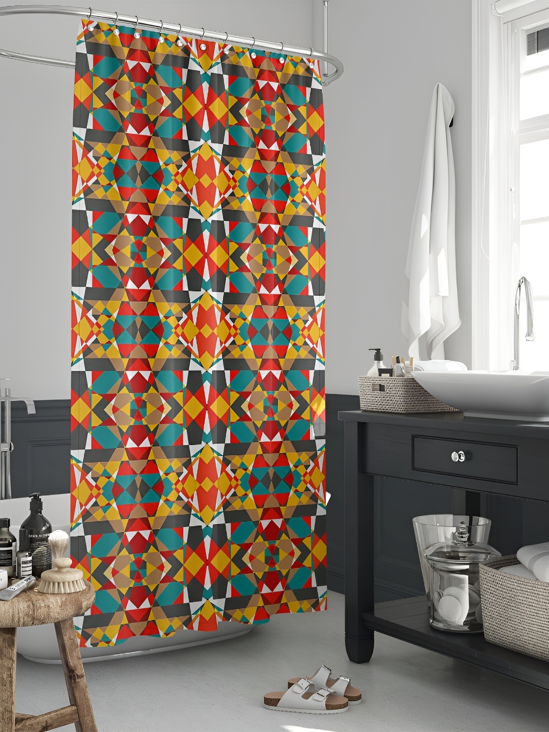 

ArtzFolio Green & Red Printed Waterproof Shower Curtain