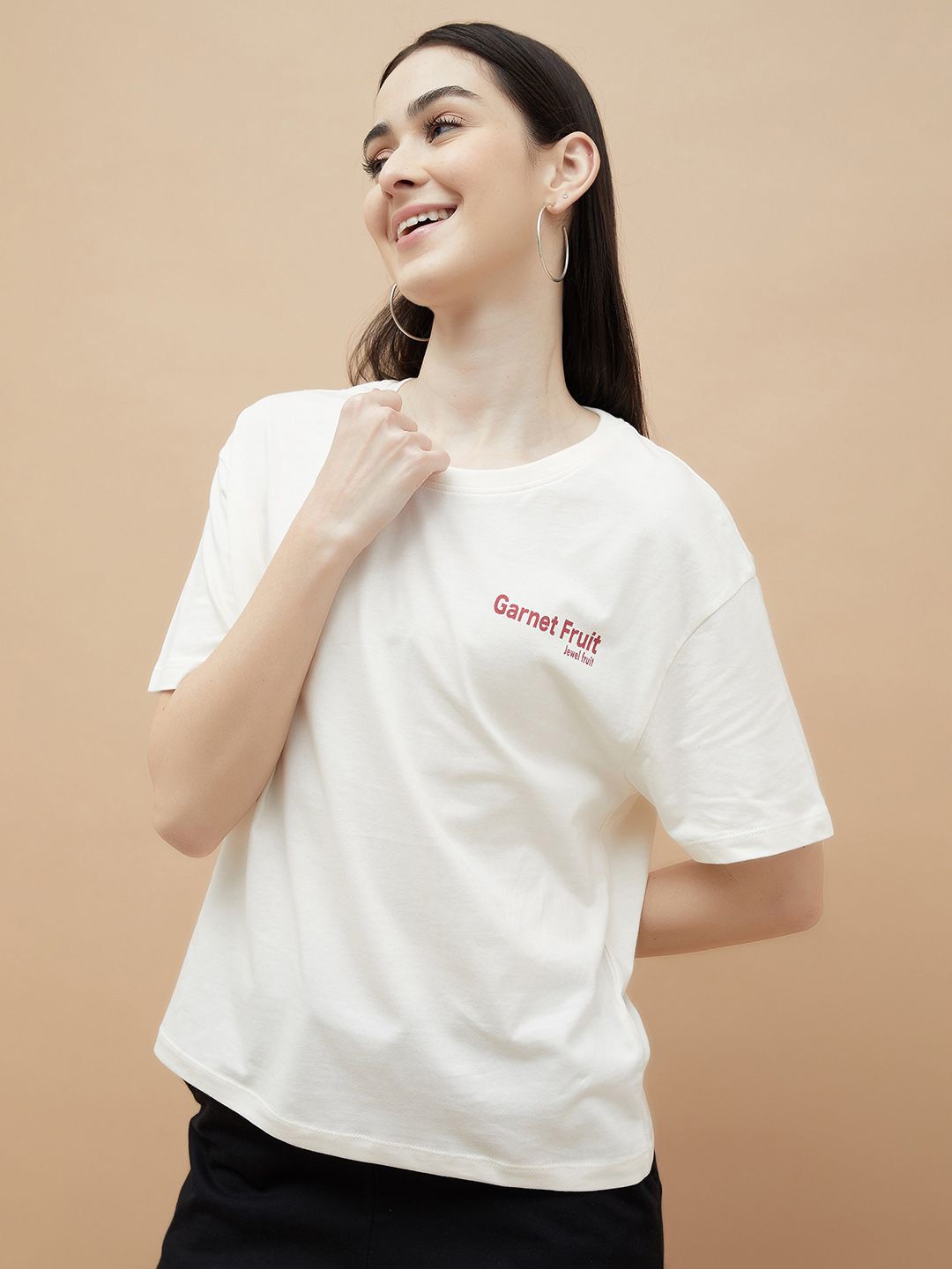 

Fame Forever by Lifestyle Women Printed Round Neck Cotton Top, Off white