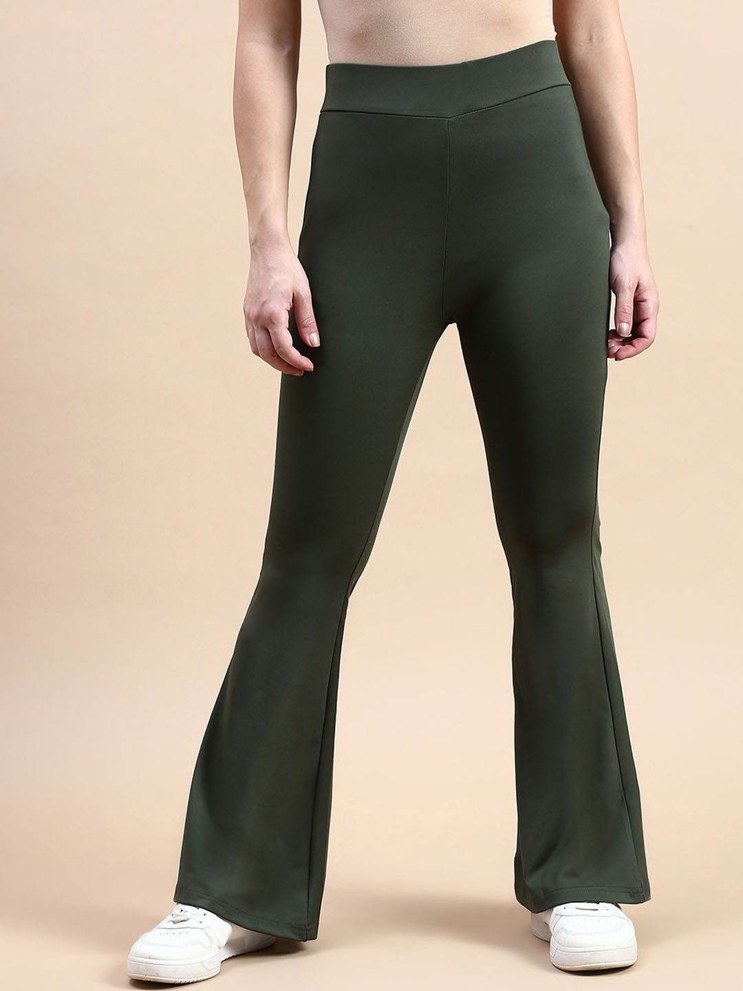 

VOXATI Women Stretchable Bell Bottom Flared Gym Workout Tights, Green