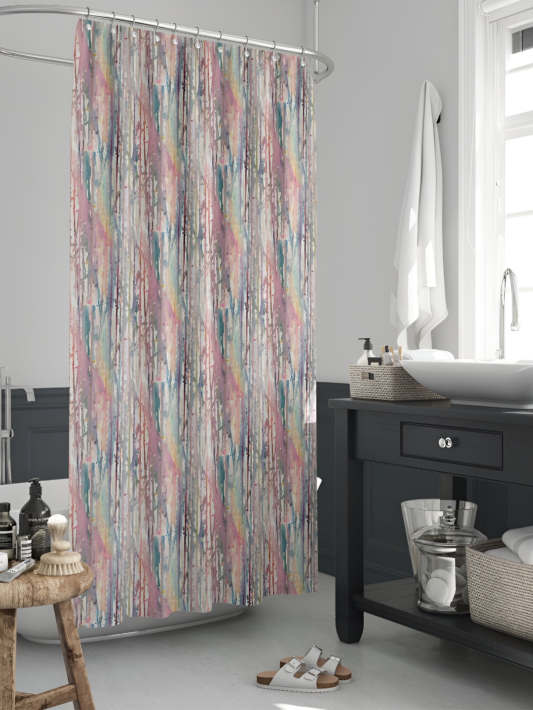 

ArtzFolio Pink & white Printed Water Proof Shower Curtain