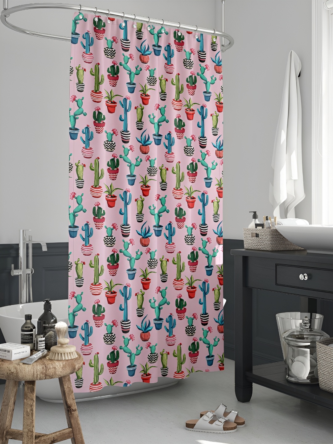 

ArtzFolio Pink & Blue Geometric Printed Waterproof Shower Curtain
