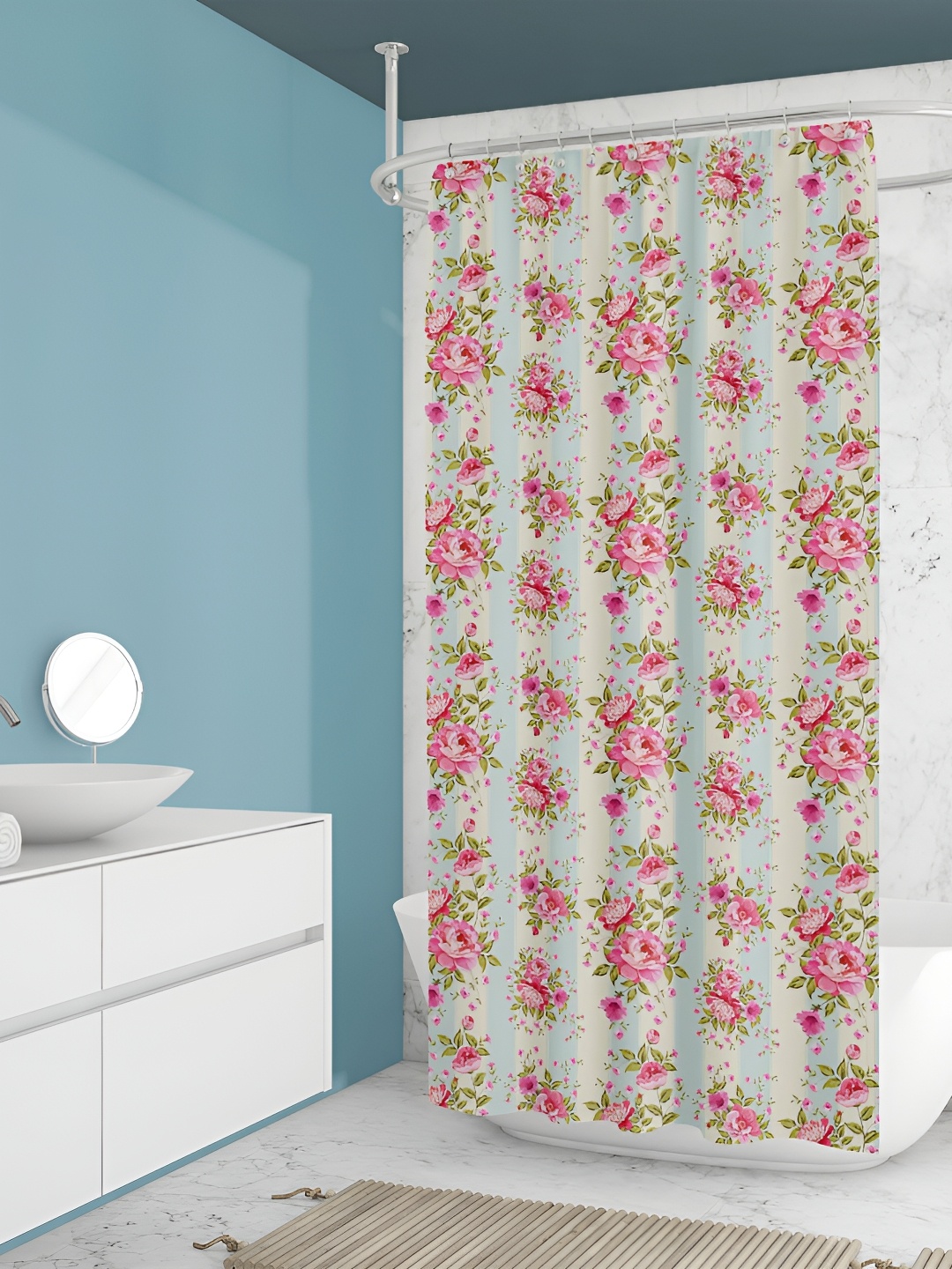 

ArtzFolio Pink & Green Printed Water Proof Shower Curtain