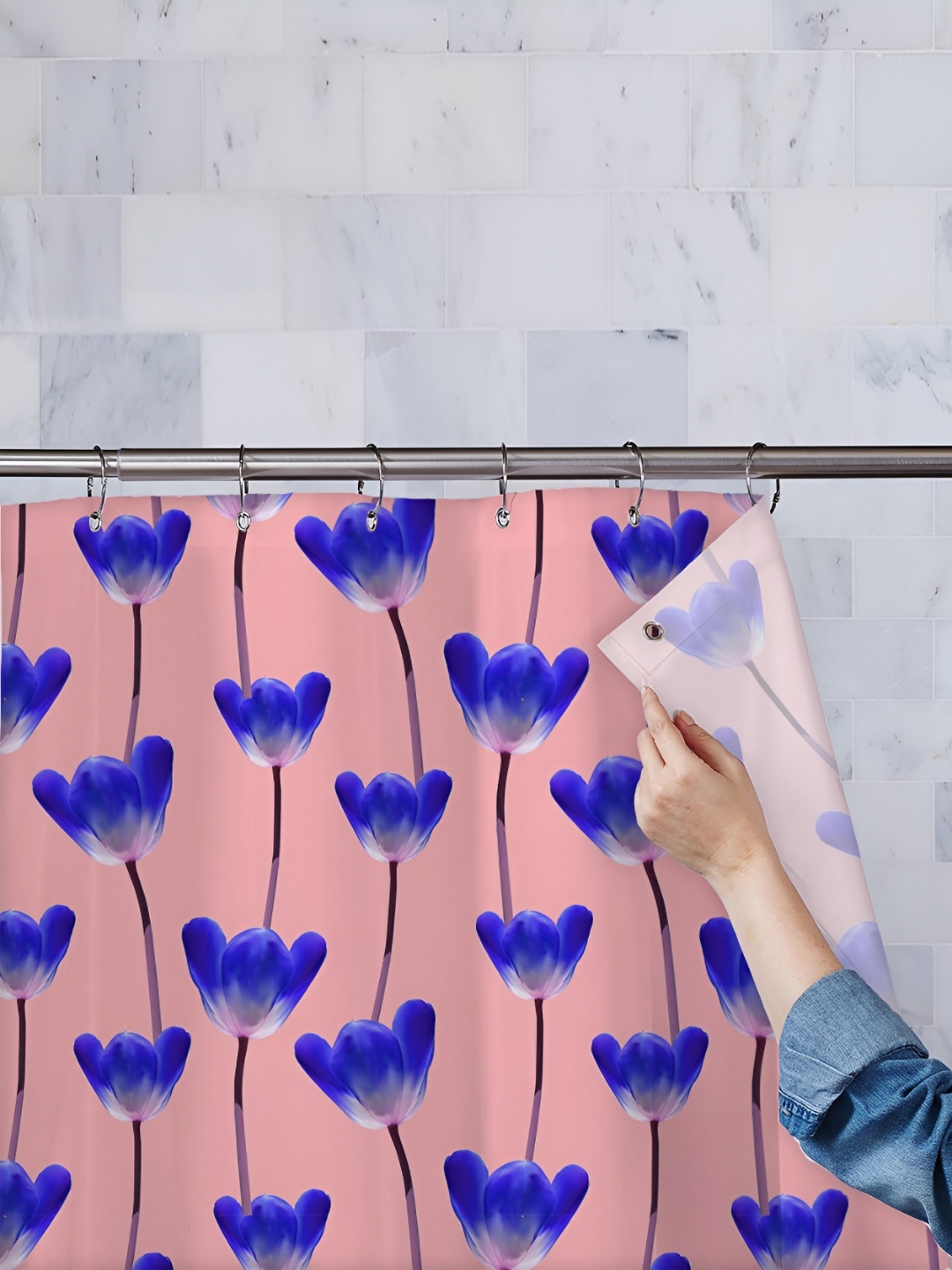 

ArtzFolio Pink & Blue Floral Printed Waterproof Shower Curtain