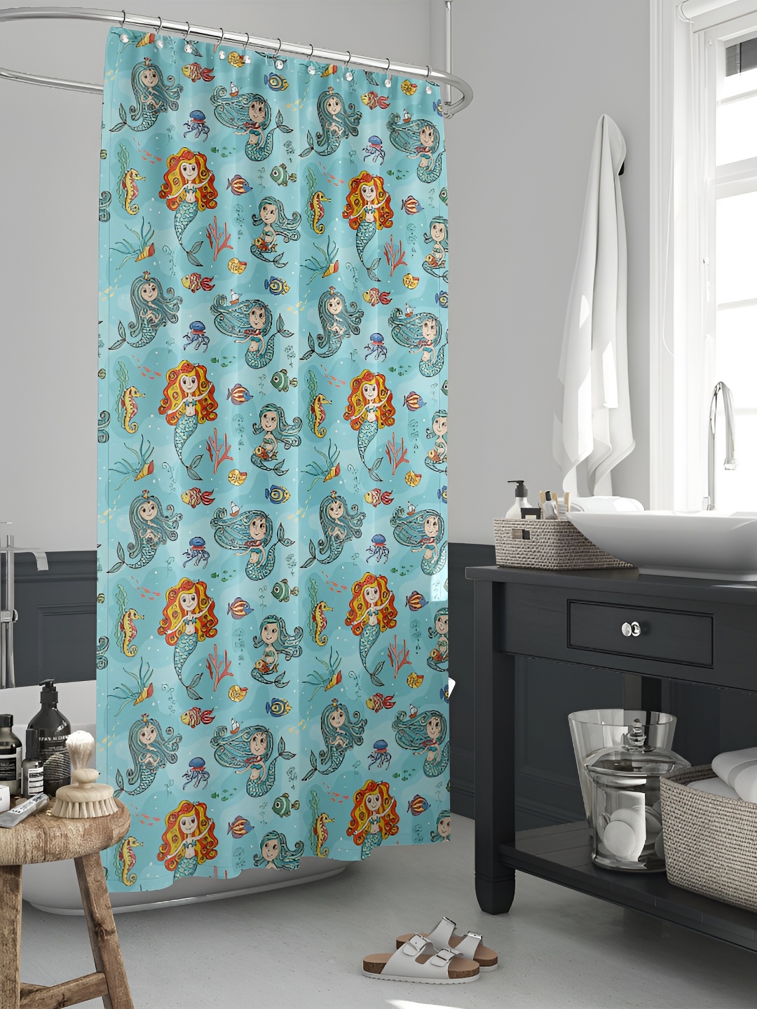

ArtzFolio Blue, Rust & Yellow Printed Waterproof Shower Curtain