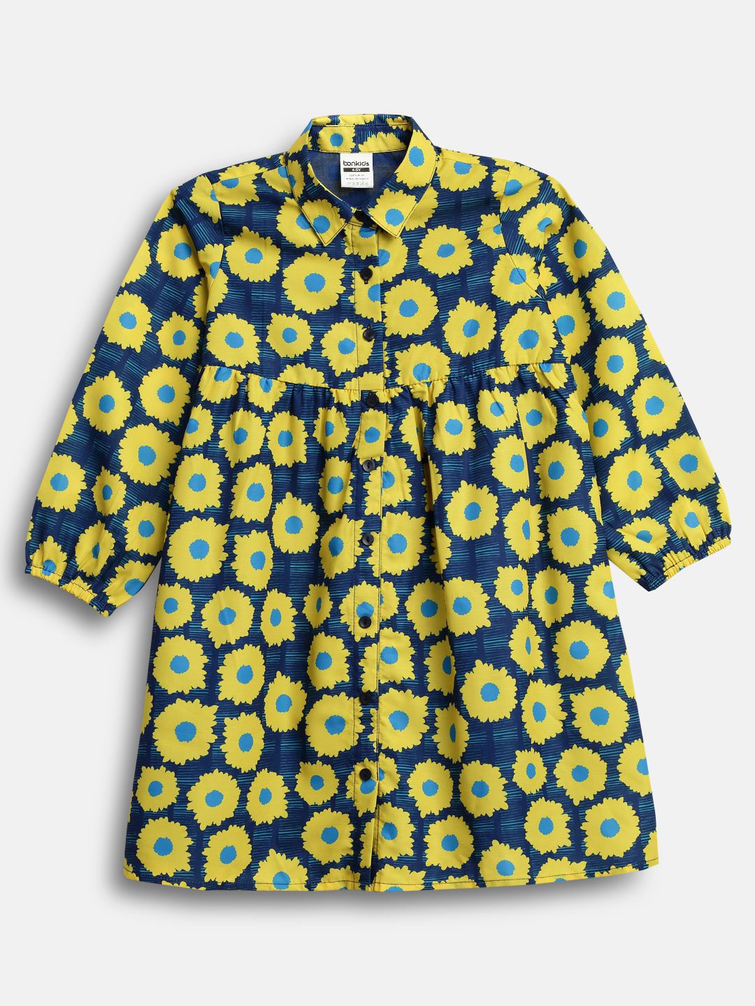 

BONKIDS Girls Floral Printed A-Line Dress, Blue