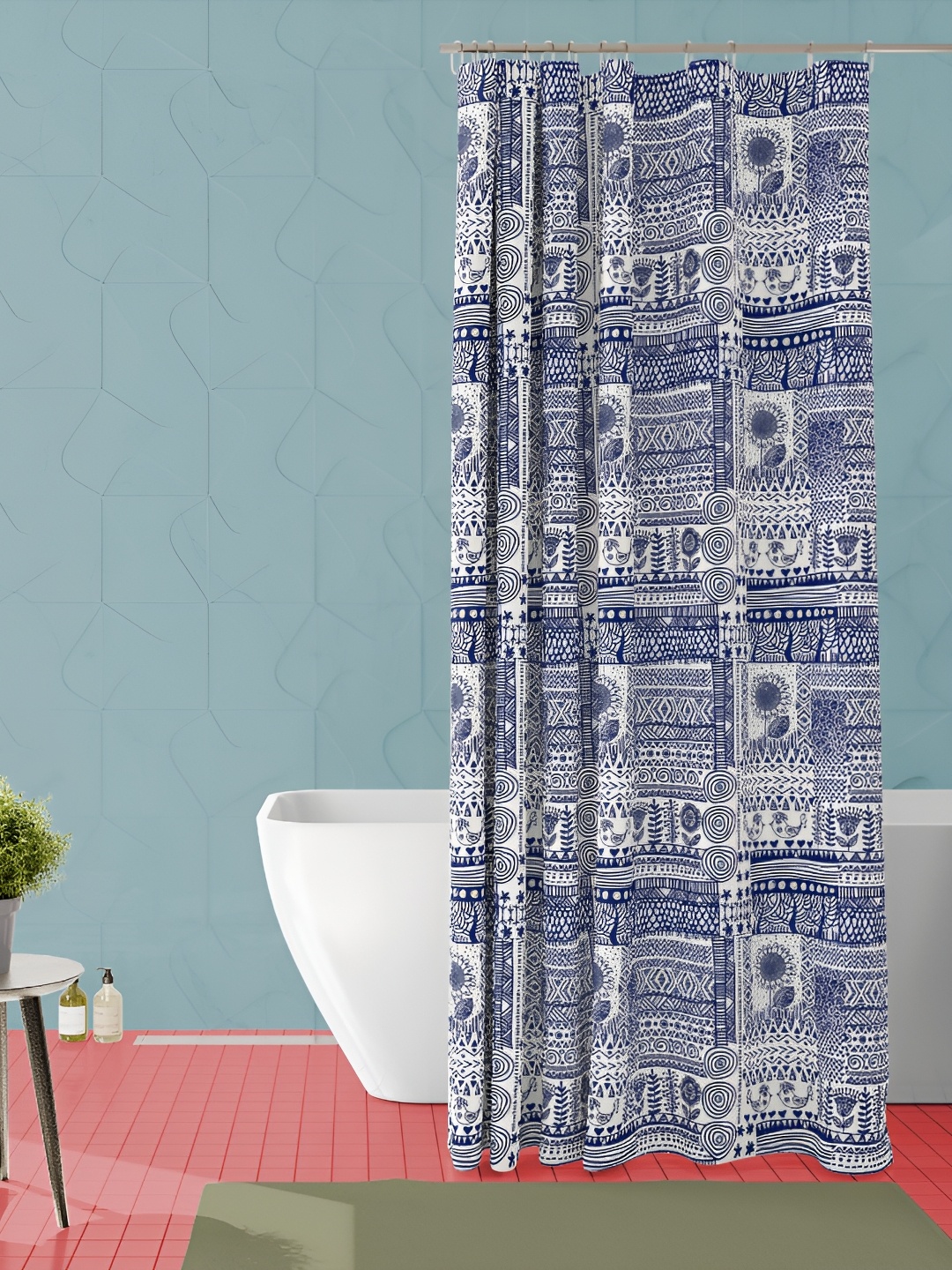 

ArtzFolio Blue & White Ethnic Motifs Printed Waterproof Shower Curtain