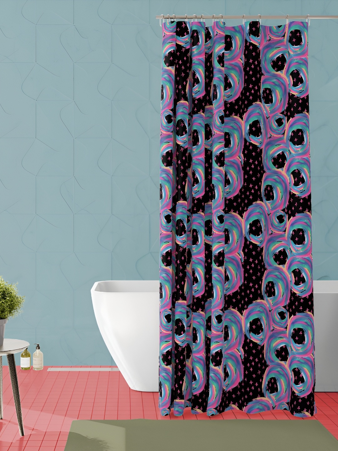 

ArtzFolio Blue & Black Geometric Printed Waterproof Shower Curtain