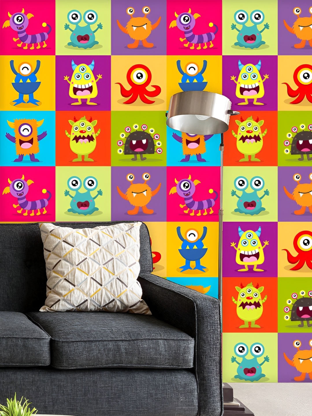 

ArtzFolio Printed UV-Resistant Anti-Bacterial Kids Monster Peel & Stick Wallpaper, Multi