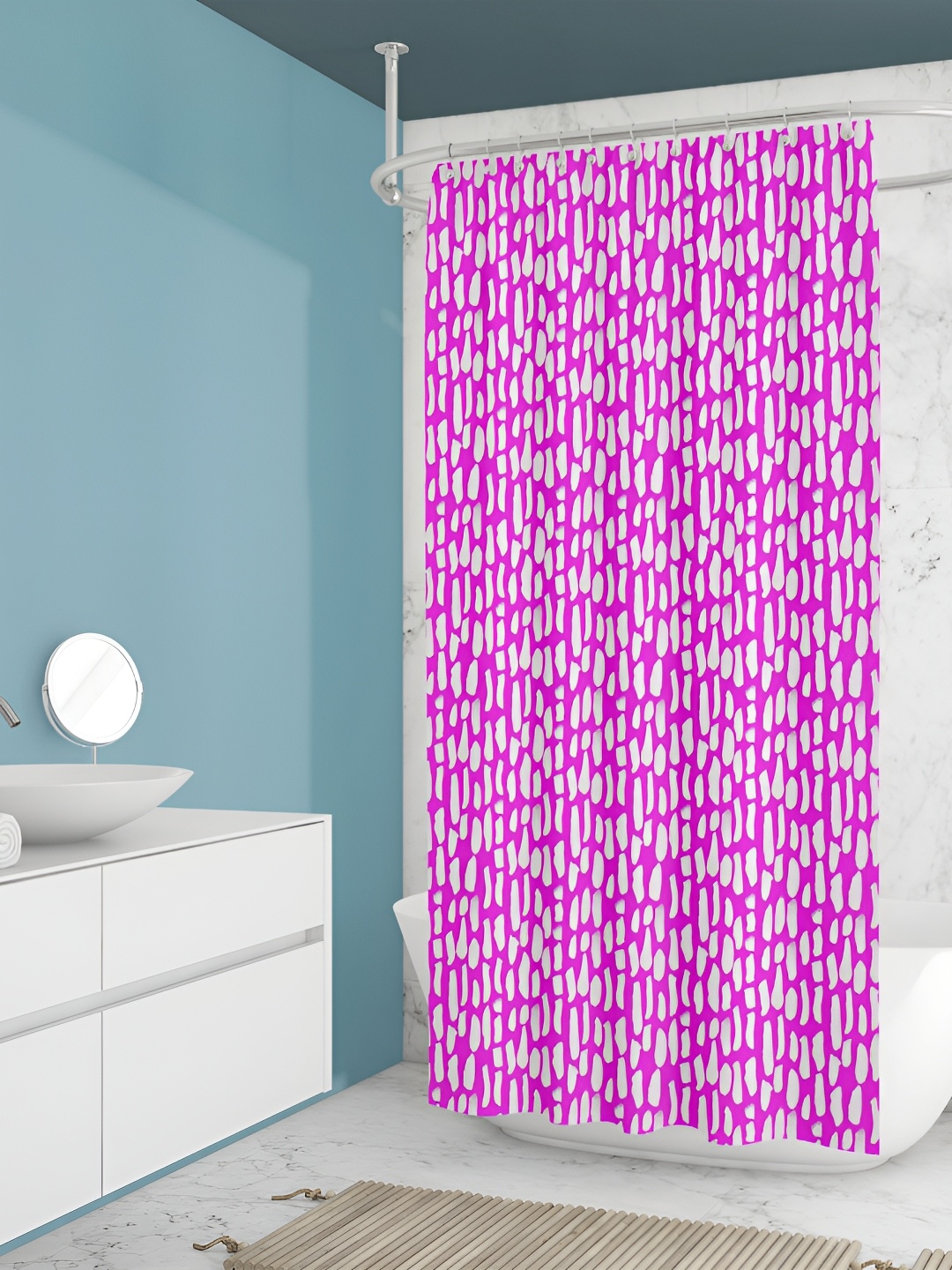 

ArtzFolio Pink & White Printed Waterproof Shower Curtain