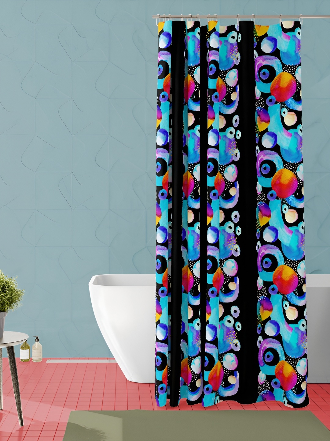 

ArtzFolio Blue & Black Printed Waterproof Shower Curtain