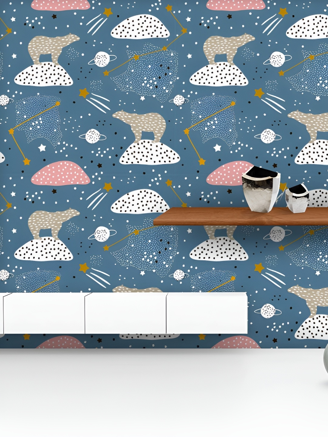 

ArtzFolio Printed UV-Resistant Anti-Bacterial Polar Bears Constellations Peel & Stick Wallpaper, Multi