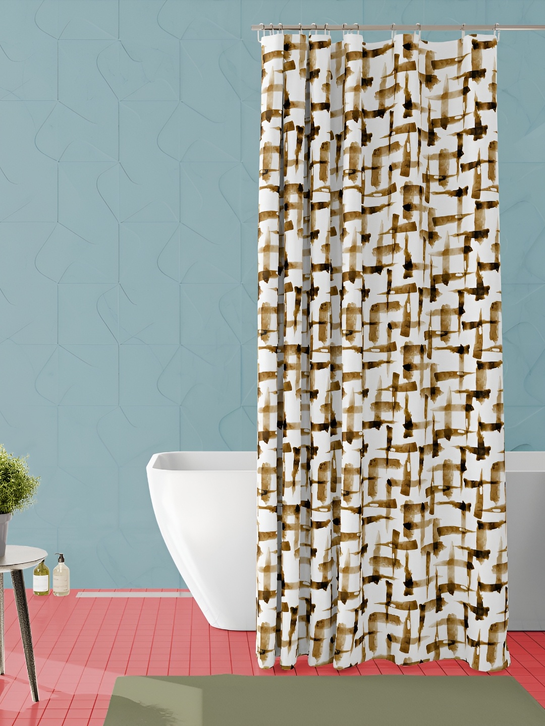 

ArtzFolio White & Brown Printed Waterproof Shower Curtain