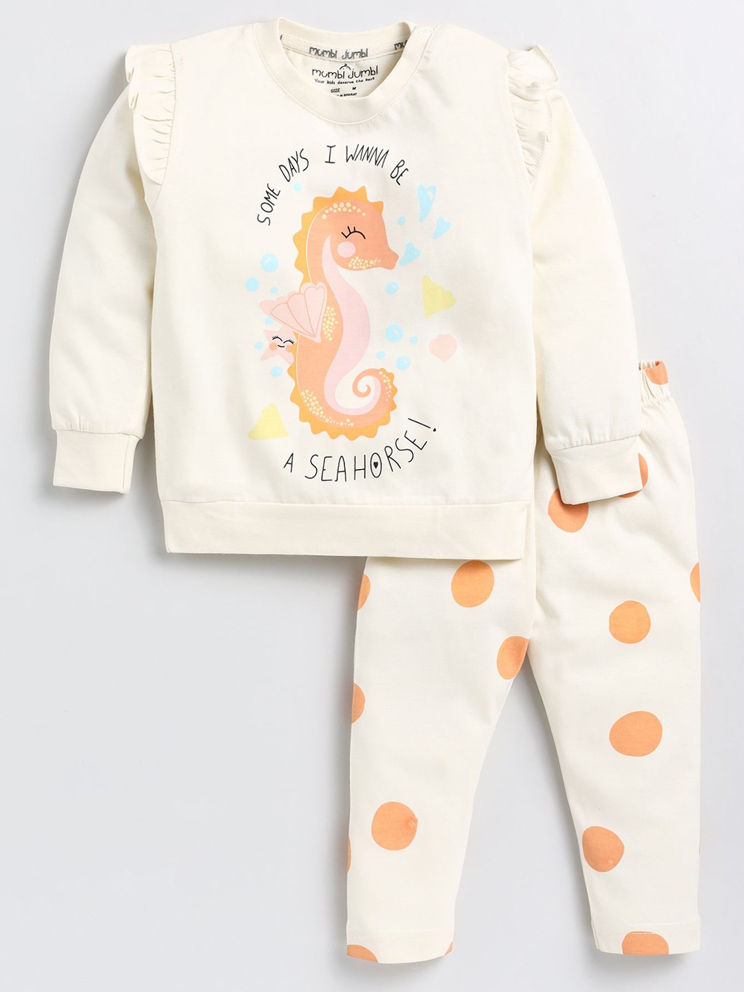 

Mumbl Jumbl Girls Printed Pure Cotton T-shirt with Trousers, Beige