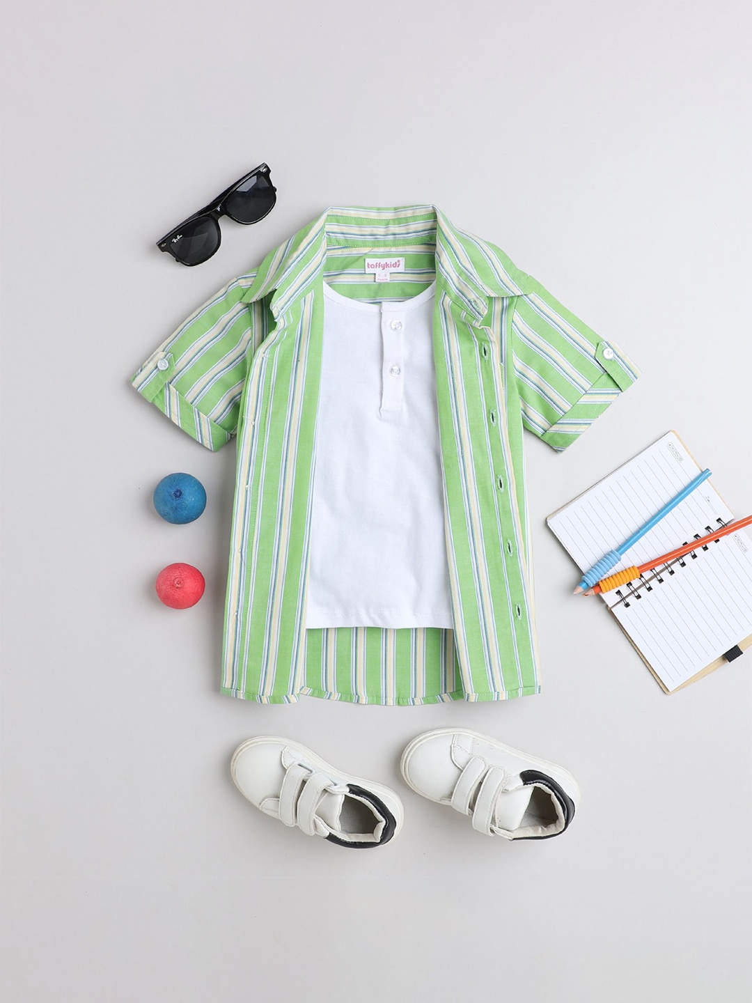 

taffykids Boys Relaxed Opaque Striped Casual Shirt, Green