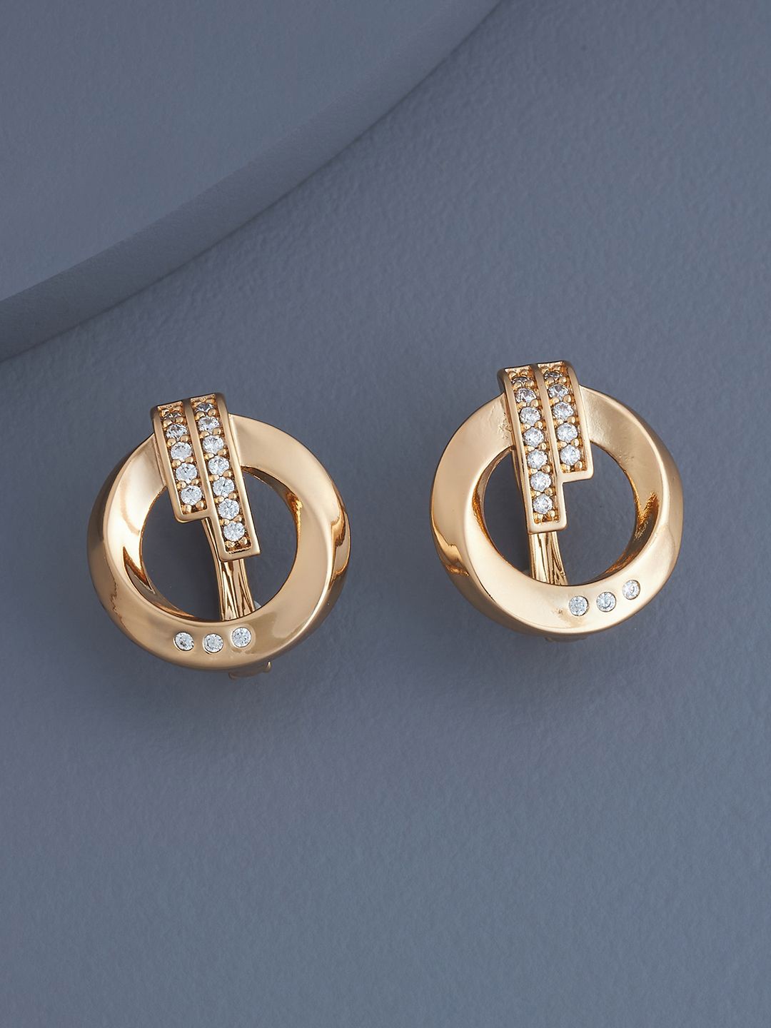 

Kushal's Fashion Jewellery Rose Gold-Plated Zircon Stone Studded Circular Studs