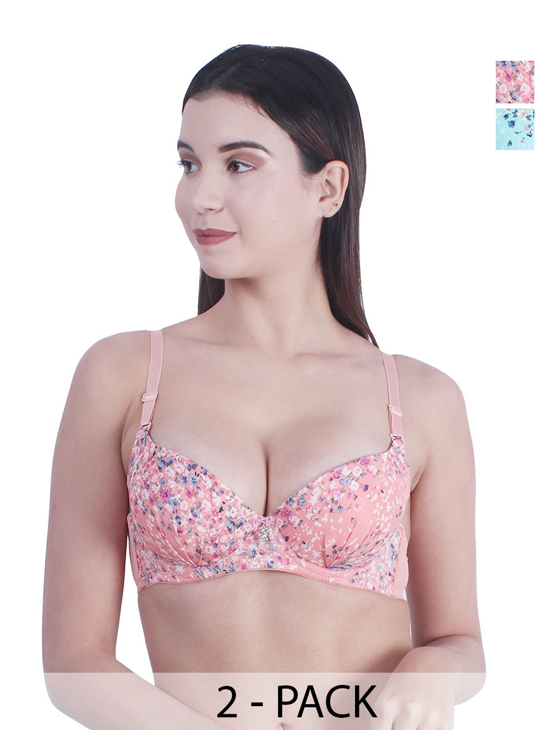 

BRACHY Floral Medium Coverage Underwired Lightly Padded Push-Up Bra, Peach