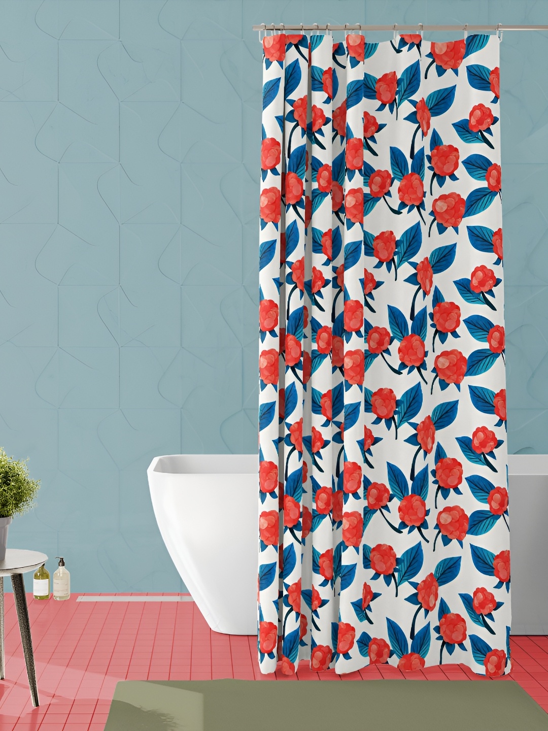 

ArtzFolio White & Blue Printed Waterproof Shower Curtain