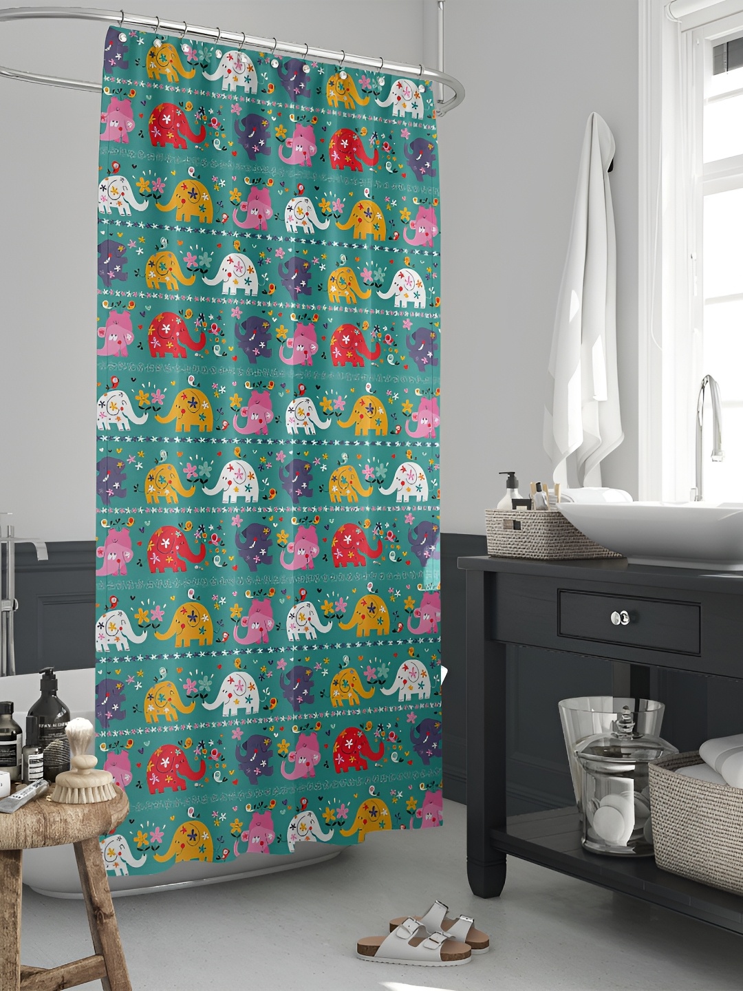 

ArtzFolio Green & White Animal Printed Waterproof Shower Curtain