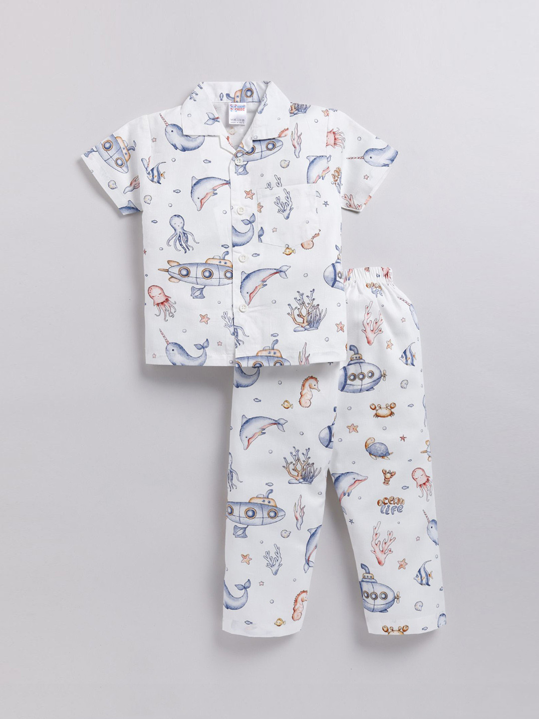 

NAUTI KIDZ Boys Printed Pure Cotton Night suit, White