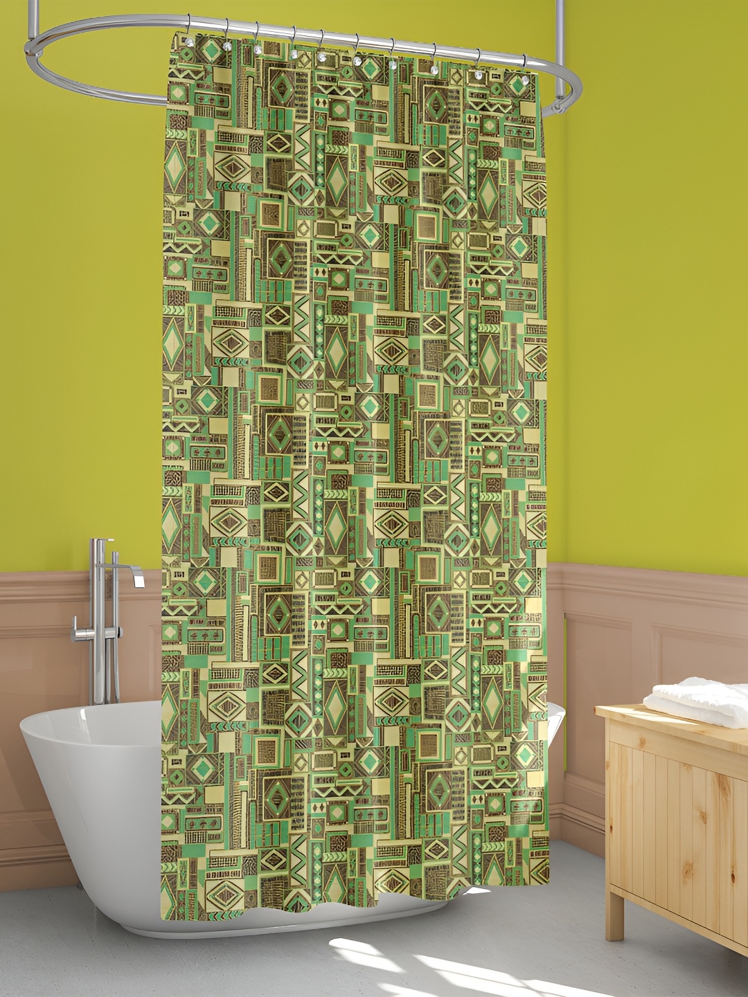 

ArtzFolio Yellow & Green Geometric Printed Waterproof Shower Curtain
