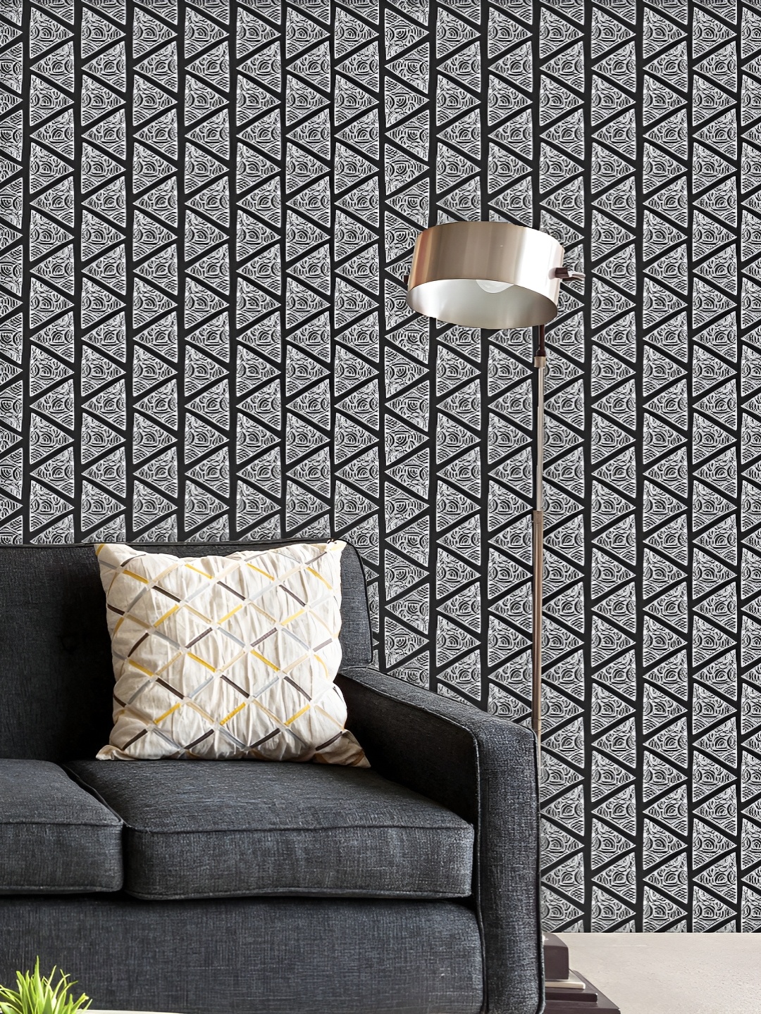 

ArtzFolio Printed UV-Resistant Anti-Bacterial Zentangle Design Ornate Triangles Peel & Stick Wallpaper, Multi