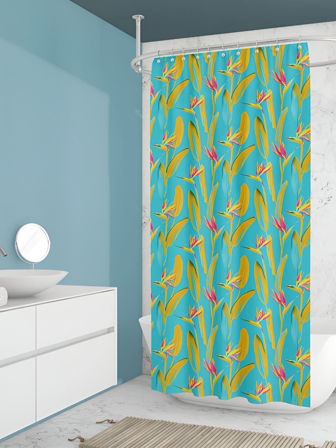 

ArtzFolio Blue & Yellow Printed Waterproof Shower Curtain