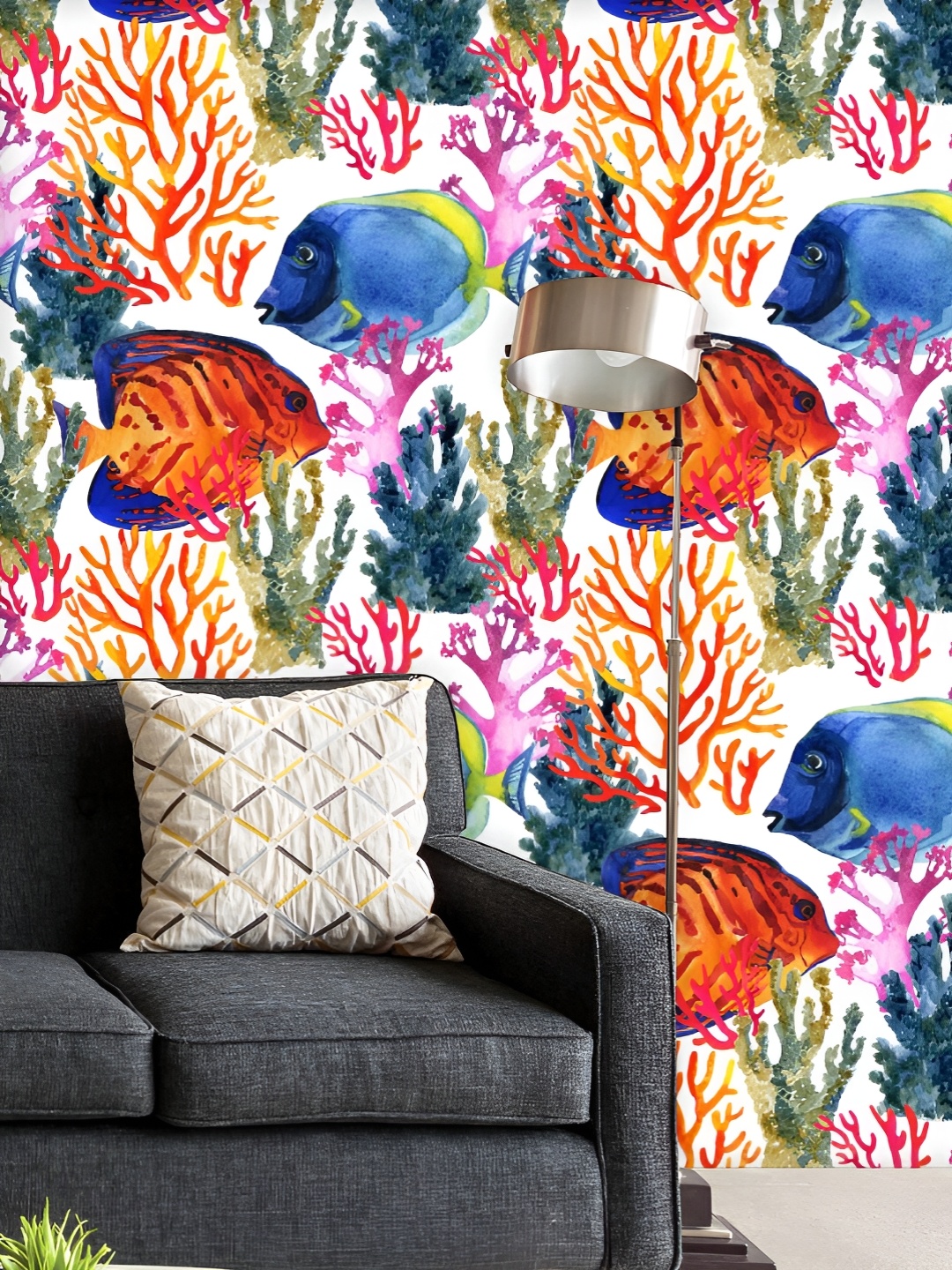 

ArtzFolio Printed UV-Resistant Anti-Bacterial Corals Fishes Peel & Stick Wallpaper, Multi